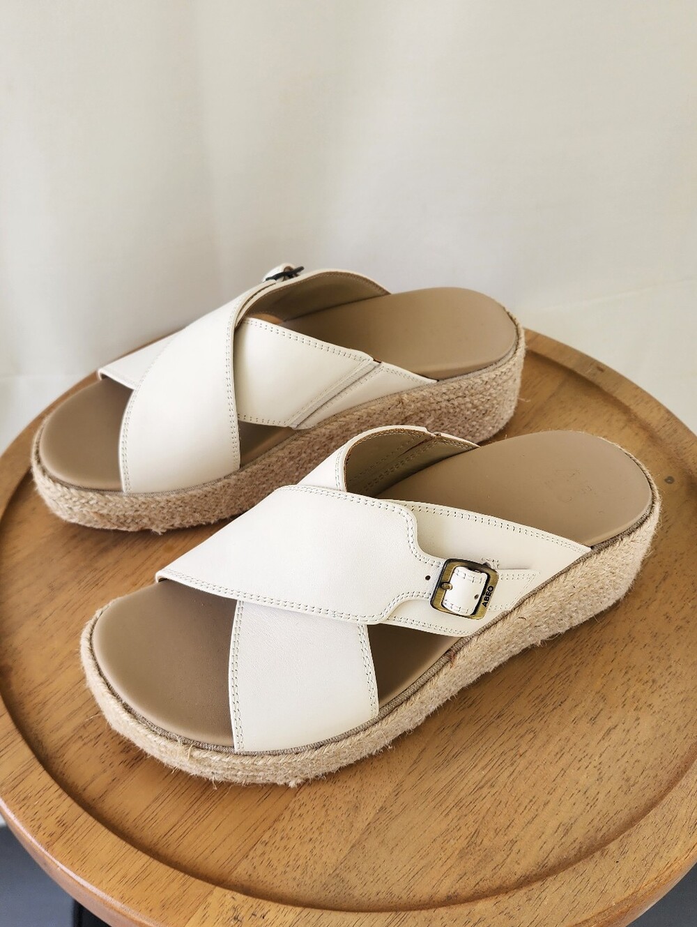 Abeo White Cross-Strap Espadrille Platform Sandals with Buckle